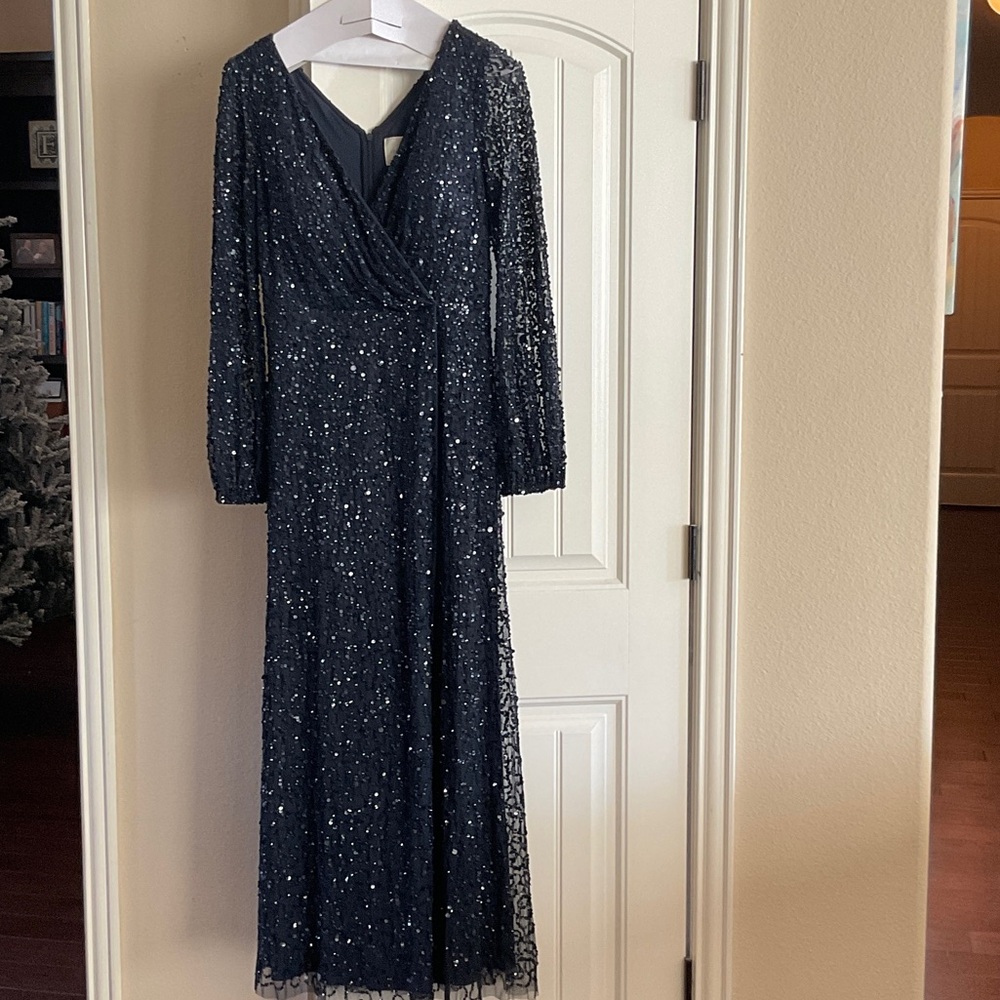 Adrianna Papell Midnight Blue Sequin Gown
